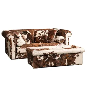 American Style Vintage Cowhide Fax Fur Cow Print Cowboy Couch Sofa Furniture