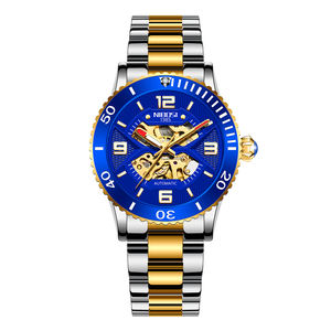 NIBOSI 2399 Luxury <b>Automatic</b> <b>Skeleton</b> Mechanical Wristwatch for Men High Quality Gold Steel Case Glass Dial Power Reserve - Product Image 1