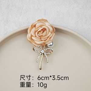 <strong>Wedding</strong> Fabric Flower Bow Ladylike Temperament Brooch Sweater Coat <strong>Cardigan</strong> Women's Gold Plated Pearl Rhinestone Cloth Rose Pin - Product Image 5