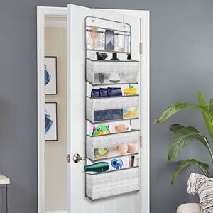 Organisateur de salle de bain suspendu pliable en tissu, anti-rouille, à fixer sur la porte, avec crochets - Product Image 1
