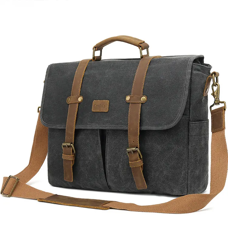 2021 Genuine Leather 15.6 Inch Mens Messenger Bag Briefcase Waterproof Vintage Large Satchel Shoulder Computer Laptop Bag