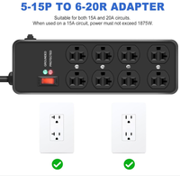 Multiprise robuste avec protection contre les surtensions 20A, 8 prises 5-15P et adaptateur 6-20R pour atelier et usage industriel