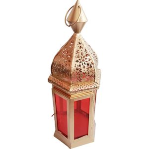 Iron Hexagon Decorative <b>Candle</b> Lantern Holders <b>Red</b> Metal Tabletop Christmas Lantern for Outdoor Patio Elegant Hanging Design - Product Image 3