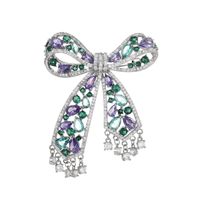 XILIANGFEIZI Broche Nœud Papillon Creuse de Luxe en Cuivre et Zircon, Accessoire de Mode pour Costume et Corsage Femme