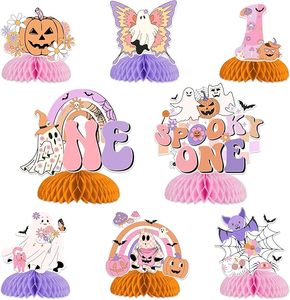 Spooky One <b>Birthday</b> Decorations Girl 8PCS Halloween Honeycomb Centerpieces Groovy Halloween 1st <b>Table</b> <b>Birthday</b> Decorations - Product Image 1