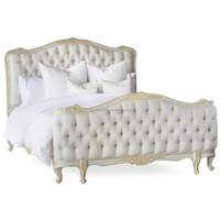 Lit double en bois massif sculpté de style français vintage, lit king size princesse en chêne massif américain, meubles de chambre à coucher