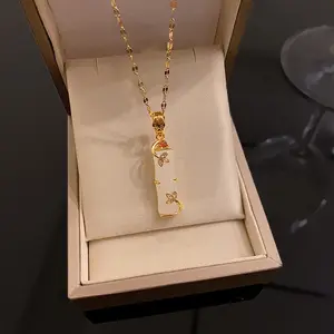 New Gold Plated Aço Inoxidável Colar Jóias Zicon Longo Bambu Forma Pingente Colar para As Mulheres