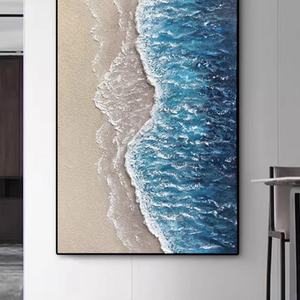 Arte Mural 3D, Pintura Abstracta Azul Grande Pintada a Mano, Arte de Playa con Textura 3D, Pintura de Océano sobre Lienzo, Regalo para la Inauguración de una Casa - Product Image 2