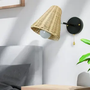 Lampu dinding rotan buatan tangan, seni rotan buatan tangan, ruang tamu, Kamar tidur, lampu dinding samping tempat tidur, lampu gaya senyap