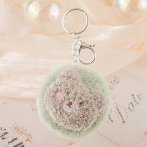Plush Bear Head <b>Compact</b> Foldable Silver Finish Double Sided Pocket Makeup <b>Mirror</b> Soft Furry Animal Design Portable Travel - Product Image 2