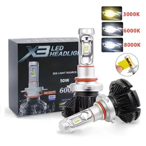 Lampu LED Mobil H7 6500K 8000LM H1 H8 H3 H8 H9 H11 9005 HB4 H13 Bohlam Led X3 Lampu Depan LED 6000LM 50W H4 Bohlam Lampu Terang