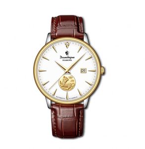 Montres mécaniques pour hommes personnalisées avec bracelet en cuir simple, en or 18 carats, motif Kirin, résistantes à l'eau, mouvement Hangzhou, cadran à aiguilles - Product Image 1