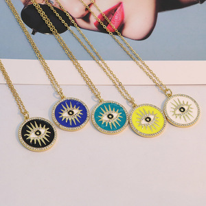 NZ1500 émail coloré CZ Micro Pave mauvais yeux disque <span class=keywords><strong>cercle</strong></span> rond pendentif dames or chaîne en acier inoxydable collier pour femmes - Product Image 2