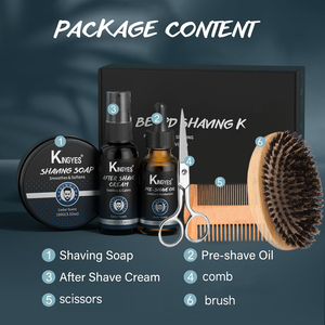 Kit de soin de la barbe KINGYES pour hommes, comprenant huile pré-rasage, savon à raser, crème après-rasage, peigne, ciseaux et brosse - Product Image 4