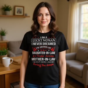 Camiseta Lucky Woman Daughter In Law, color negro, divertido regalo para mujer, para suegra - Product Image 3