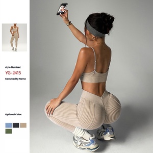 Set Yoga Senza Cuciture di Alta Qualità per Donna, Completo Sportivo e Fitness con Top Antiurto e Pantaloni Lunghi - Product Image 1