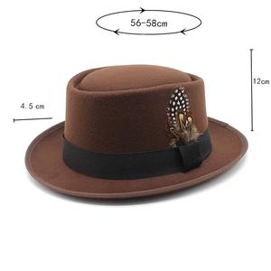 Sombreros de bombín Fedora para hombre de color sólido con lazo de cinta de plumas Boater Hati de Iglesia formal barato para fiestas - Product Image 2