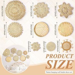 Paquete de 8 tapices de mimbre tejido hecho a mano redondo elegante rústico para colgar en la pared decoraciones de pared para el hogar exhibición de lujo - Product Image 5