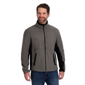 Chaqueta de Forro Polar a Cuadros Gris para Hombre, Cuello Alto con Cremallera, Casual, Resistente al Viento, para Otoño, Corte Regular, con Bolsillos - Product Image 1