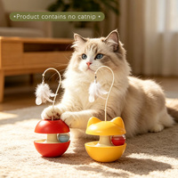 Nouveauté : Jouet interactif multifonctionnel tout-en-un pour chat, plateau tournant, distributeur de nourriture, jouet à bascule avec bâton à plumes