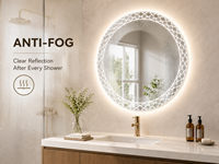 Miroir de salle de bain rond à LED Bluetooth, rétroéclairé et éclairé par l'avant, à intensité variable, anti-buée, 3 couleurs, pour la salle de bain et le salon