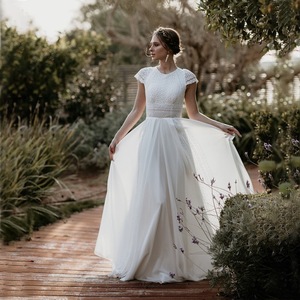 Vestido <span class=keywords><strong>de</strong></span> <span class=keywords><strong>Novia</strong></span> Retro <span class=keywords><strong>de</strong></span> Manga Corta con Encaje, Primavera-Verano, Largo hasta el Suelo, <span class=keywords><strong>de</strong></span> Chifón, Simple <span class=keywords><strong>y</strong></span> Elegante - Product Image 3