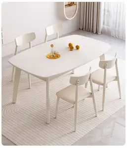 Juegos de mesa de comedor de estilo nórdico simple blanco, mesa rectangular, placa de roca familiar, juego de mesa de comedor de escritorio, comedor
