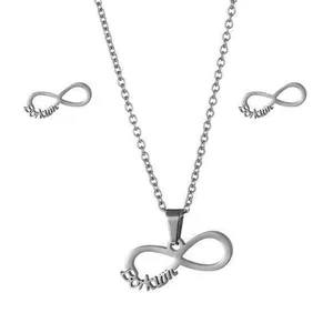 Orecchini a bottone con collana Infinity lucida in acciaio inossidabile Set di gioielli in argento messicano a 8 caratteri con pendente a catena clavicola