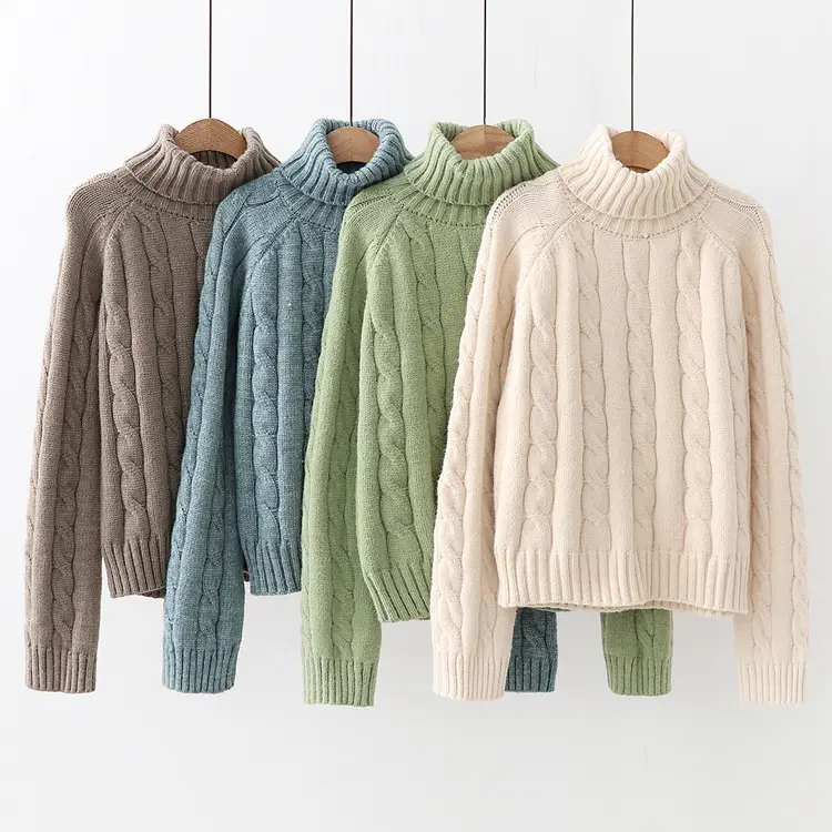 Knitted Winter Turtleneck Jumpers Cable Sweater Custom Merino Wool Ladies for Women Women's Clothing Casual Customized Thin