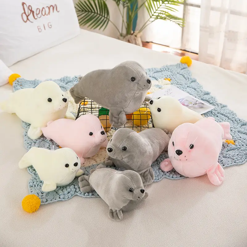 Dibujos animados Anime Multi colores lindo león marino almohada de peluche Kawaii león marino juguetes de peluche animales de peluche marinos para niños