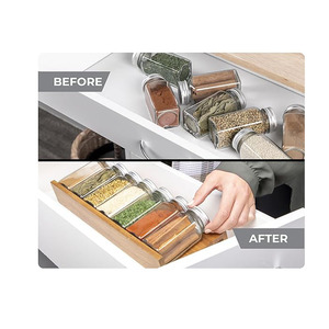 Organisateur de rangement pour pots à épices en <span class=keywords><strong>verre</strong></span> OEM/ODM, plateau à épices en bois d'acacia, organisateur de tiroir, support à épices de cuisine pour comptoir - Product Image 4