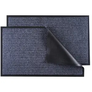 Charcoal Double Stripe PVC Ribbed Mat For Entrance Door Mat Heavy Duty Anti-Slip Needle Punched Front Doormat