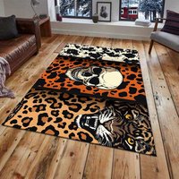 Tapis en velours cristal motif crâne effrayant pour Halloween, fabriqué à la machine, résistant aux taches, facile d'entretien, idéal pour salon et maison - Meilleure vente