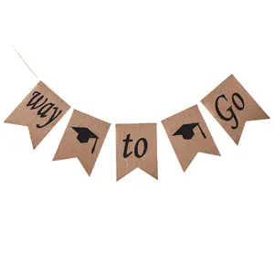 Graduation Party Decoration Linen Swallowtail Flag WAY TO GO Linen Banner Flag