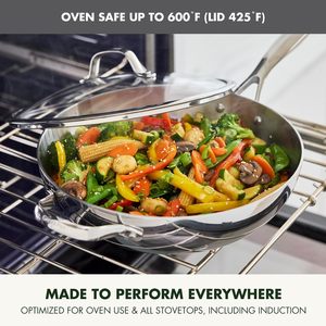 Sartén Triple de Acero Inoxidable, Sartén para Saltear sin Recubrimiento, Apta para Cocina de Gas e Inducción, 3 Capas de Acero Inoxidable, Wok de 32CM - Product Image 5