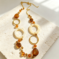 Parure de bijoux en résine marron chaud, collier perlé, bracelet manchette, bague, boucles d'oreilles, en alliage plaqué or 18 carats, sculpturale, unisexe, cadeau de fiançailles
