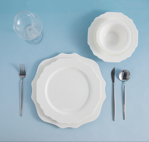 Custom Logo Scalloped Flower Square White Porcelain Tableware Set Custom Pattern <b>Ceramic</b> <b>Plates</b> Bowl Sets For Wedding Hotel - Product Image 4