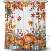 Rideau de douche en polyester avec motifs de feuilles de citrouilles d'automne, durable, résistant à la décoloration, imperméable, écologique, impression personnalisée