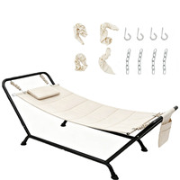 Hamac d'extérieur avec support, oreiller et poche latérale de rangement, robuste pour patio, jardin, relaxation intérieure et extérieure, beige