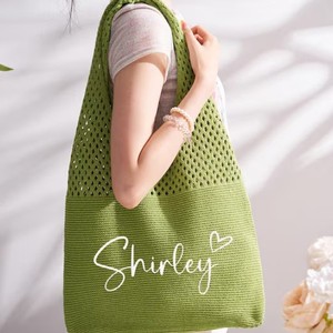 Women's Polyester Crochet Mesh <b>Tote</b> Shoulder <b>Bag</b> Embroidery Letter Pattern Fresh Sweet Lightweight Breathable Large Capacity - Product Image 2