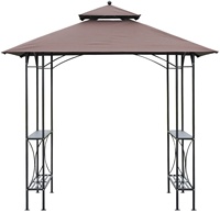 Tonnelle de jardin double niveau en acier pour barbecue avec cadre thermolaqué, écran et deux surfaces de table