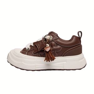 Recital Brown <b>Plum</b> Retro Maillard Board <b>Shoes</b> Leather Thick Sole Heightening Casual Fall Brown Canvas Sneakers - Product Image 6