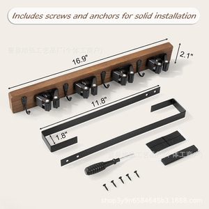 Mop Holder Wall Mounted Storage Rack With <b>Hooks</b> For Bathroom Cleaning <b>Tools</b> Heavy Duty Rectangle Design - Product Image 4