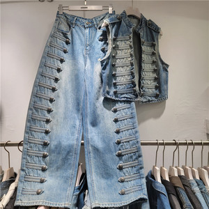Ensemble tendance pour femme : <span class=keywords><strong>veste</strong></span> <span class=keywords><strong>en</strong></span> <span class=keywords><strong>jean</strong></span> rétro 2026 + pantalon long - Style élégant et décontracté - Product Image 2