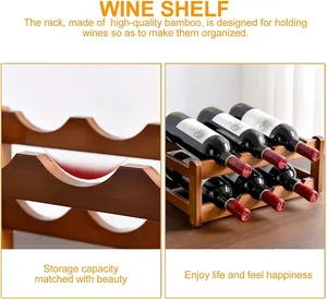 Prateleira de madeira para vinho auto-montável, suporte de bambu para vinho, prateleira independente multicamadas para armazenamento de vinho
