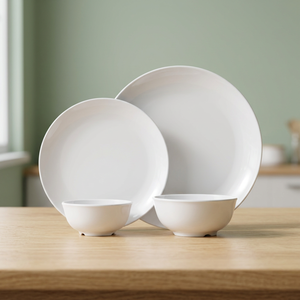 <b>Reusable</b> White Melamine 4-Piece Round Luxury Dinner Set Dishwasher Safe & Leak-Proof ZF Global Export Plastic Dinnerware - Product Image 3
