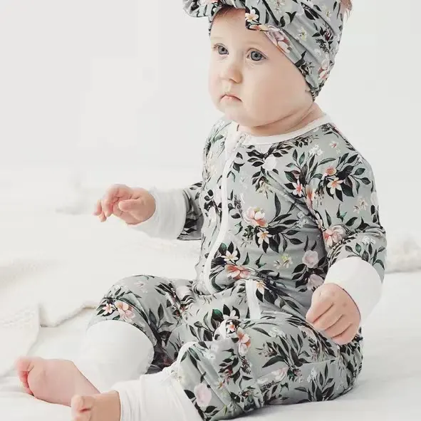 Bamboo Pajamas Kids Organic Cotton Onesie Spring Custom Baby Clothes Bamboo Baby Bodysuit Romper Full Jersey Knitted Zipper