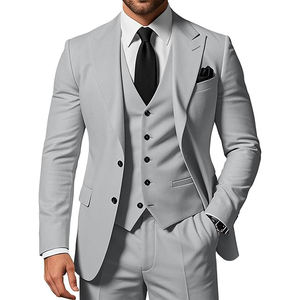 3 قطع للرجال تناسب الجسم بصدر واحد وزر واحد رسمي لحفلات الزفاف والحفلات الموسيقية السترة الأمامية المسطحة السراويل السراويل الكبار - Product Image 1