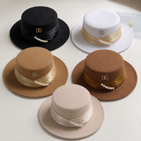 Chapeau Fedora de Haute Qualité, Vente en Gros Usine, Logo Métallique Personnalisé, Bord Large, Feutre de Laine, Ruban, Décoration Perles, Pour Femme, Fête, Cérémonie