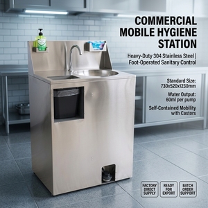 Station de lavage des mains portable en acier inoxydable, lavabo mobile autoportant pour hôtel, toilettes publiques, restauration - Product Image 4